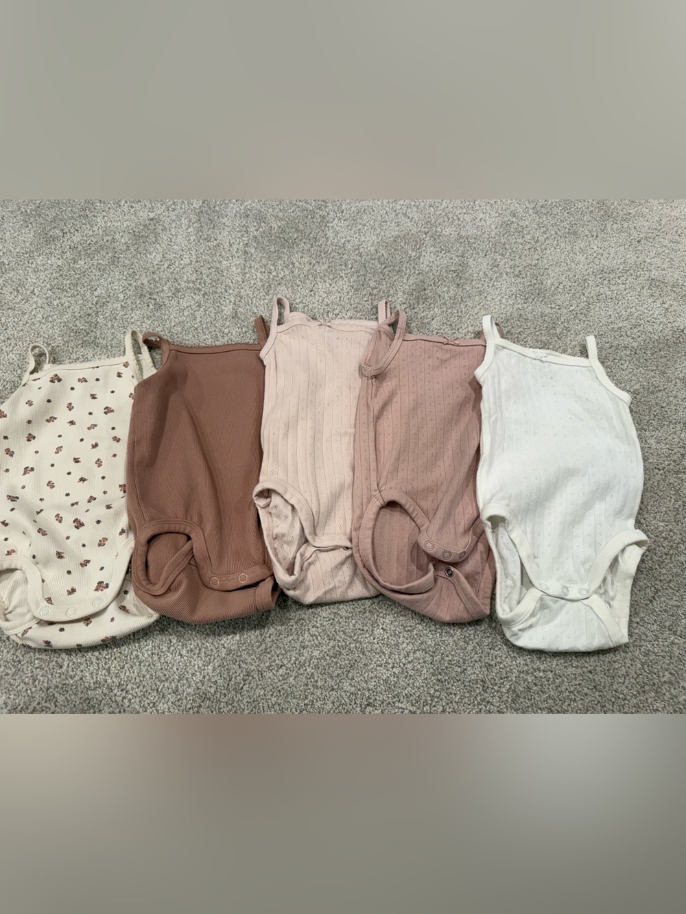 H&M Baby Ribbed One-Pieces in White, Mauve, Dusty Rose, Brown, floral